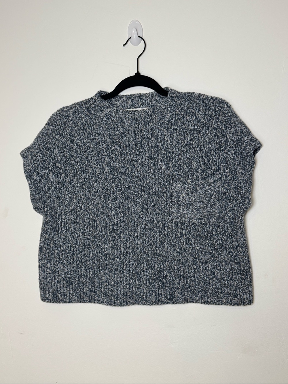 Free People Beach Freya Cropped Knit Sweater Vest Blue Gray Marl Medium